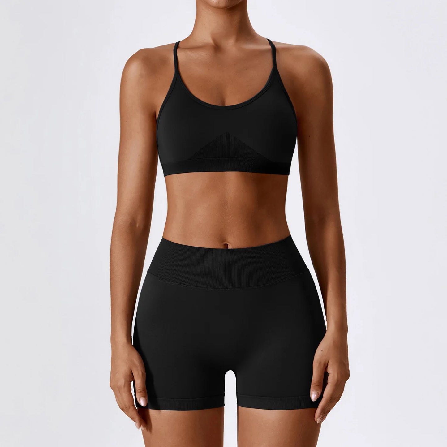 Seamless Yoga Gym Fatos com Shorts para Mulheres, Crop Top, Sutiã Esportivo, Treino, Corrida, Workout Outfit, Fitness Vestuário, 2pcs