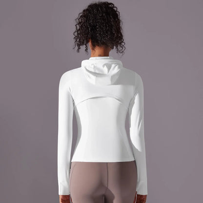 Jaqueta de treino com zíper com capuz feminina atlética, leve, corrida, ioga, pista, roupas de ginástica, blusa esportiva, pulôver, roupas