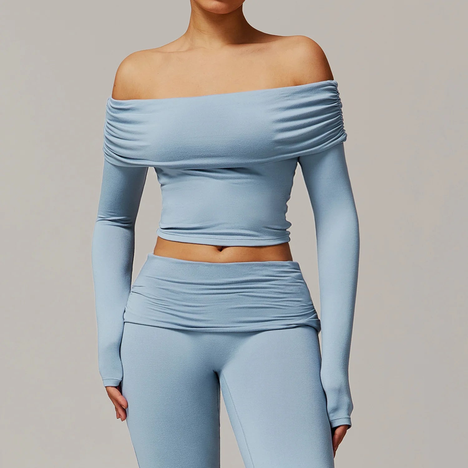 Mulheres colheita topos yoga camisetas sólido esportes topo fora do ombro manga longa correndo camisas sexy exposto umbigo fitness ginásio esporte wear