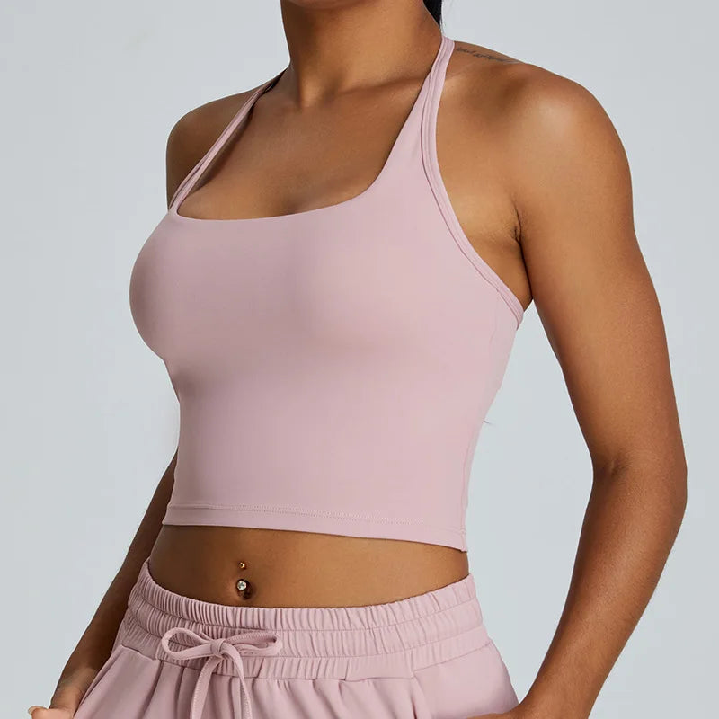 Roupa interior feminina halter sutiã esportivo alto suporte impacto push-up aberto volta ginásio superior sexy correndo sutiã de fitness yoga treino sutiã