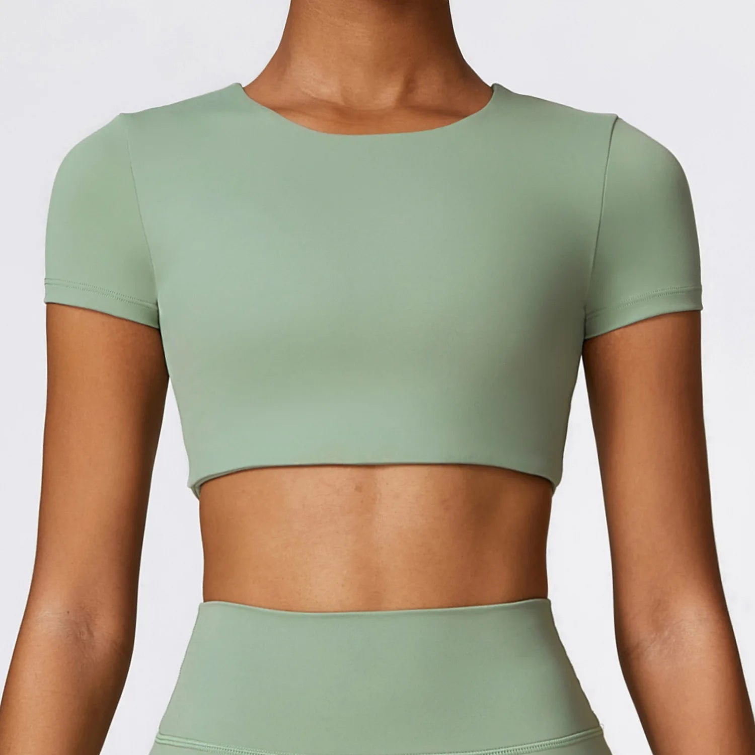 Mulher esportes topo em torno do pescoço yoga colheita topo de manga curta para fitness push up treino camiseta topos roupas de ginásio