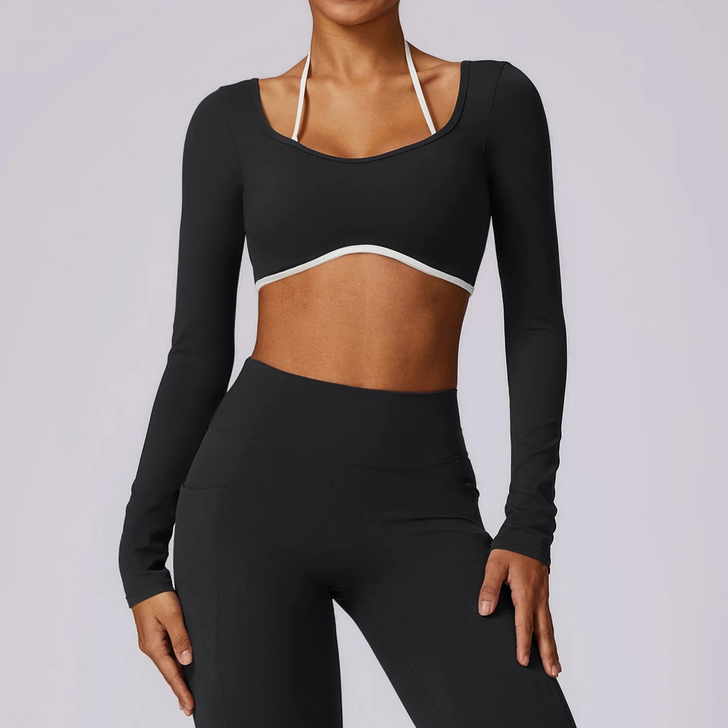 Camisas de ioga sem costas sexy para mulheres, manga longa, fitness, corrida, roupas de ginástica, treino, ajuste seco, respirável, elástico alto, parte superior esportiva