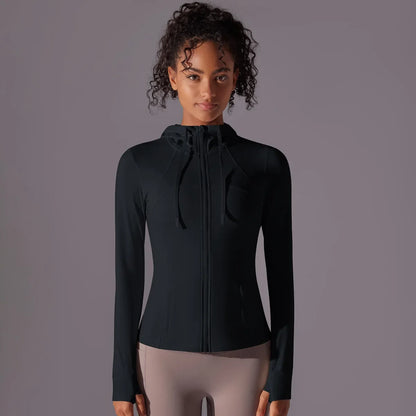 Jaqueta de treino com zíper com capuz feminina atlética, leve, corrida, ioga, pista, roupas de ginástica, blusa esportiva, pulôver, roupas