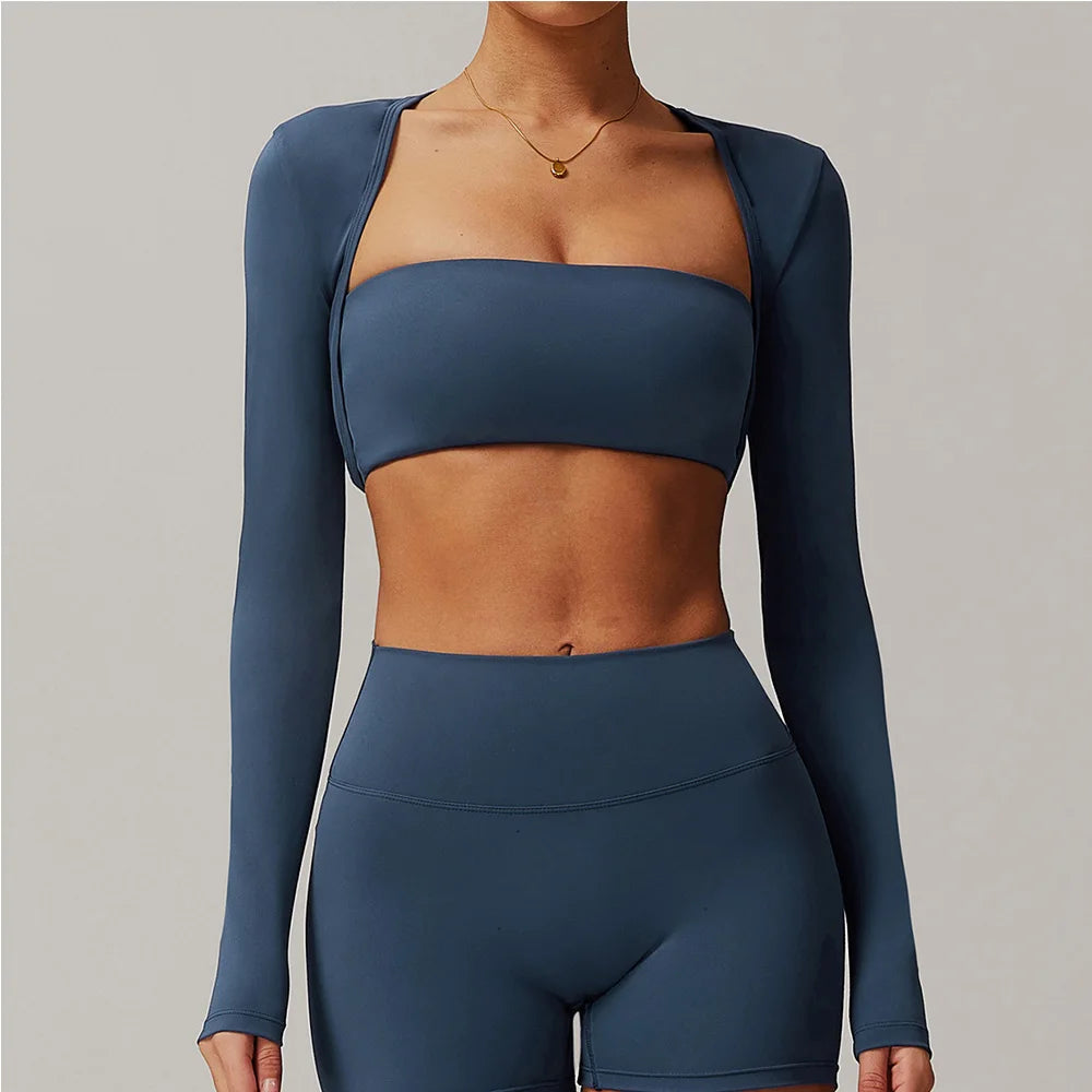 Xale de manga comprida roupas de yoga para mulheres ao ar livre correndo esportes ombro camiseta fitness secagem rápida colheita topo manga comprida