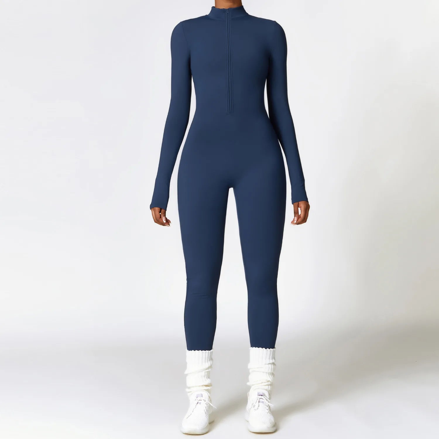 Macacão de yoga com zíper, manga comprida, peça única, roupa esportiva feminina, academia, treino, alta intensidade, fitness, vestuário apertado da pele