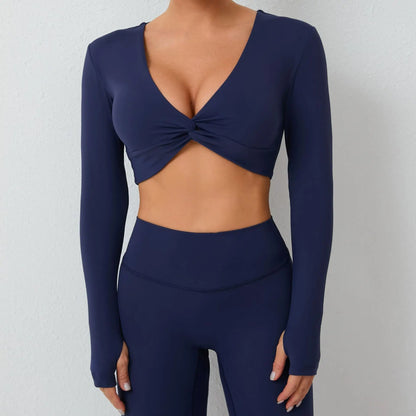 Camisas de yoga das mulheres manga longa yoga colheita topos correndo camisas ginásio camisa push up treino ginásio superior inserção almofadas fino ajuste esportes sexy
