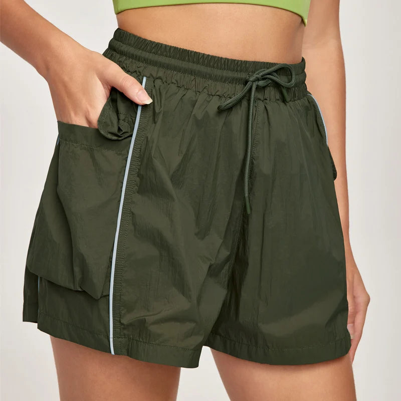 VITALINOVO Shorts de corrida atlético feminino 2 em 1, cintura alta, treino, casual, academia, suor, malha, forro confortável, bolsos, desportivo