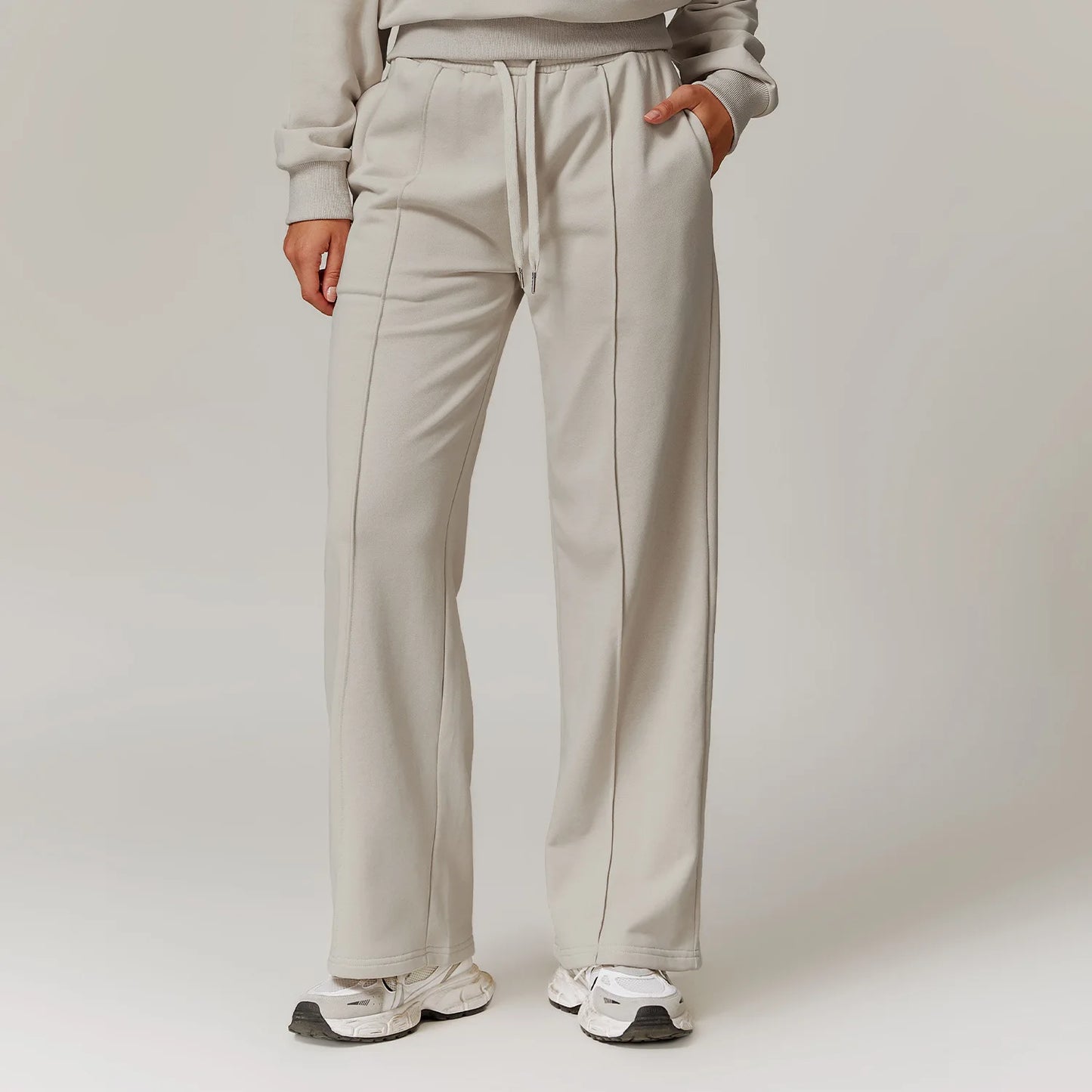 Calça esportiva feminina de cintura alta, ajuste solto, perna reta, calça casual com bolsos, corrida, inverno, nova