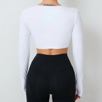 Camisas de yoga das mulheres manga longa yoga colheita topos correndo camisas ginásio camisa push up treino ginásio superior inserção almofadas fino ajuste esportes sexy
