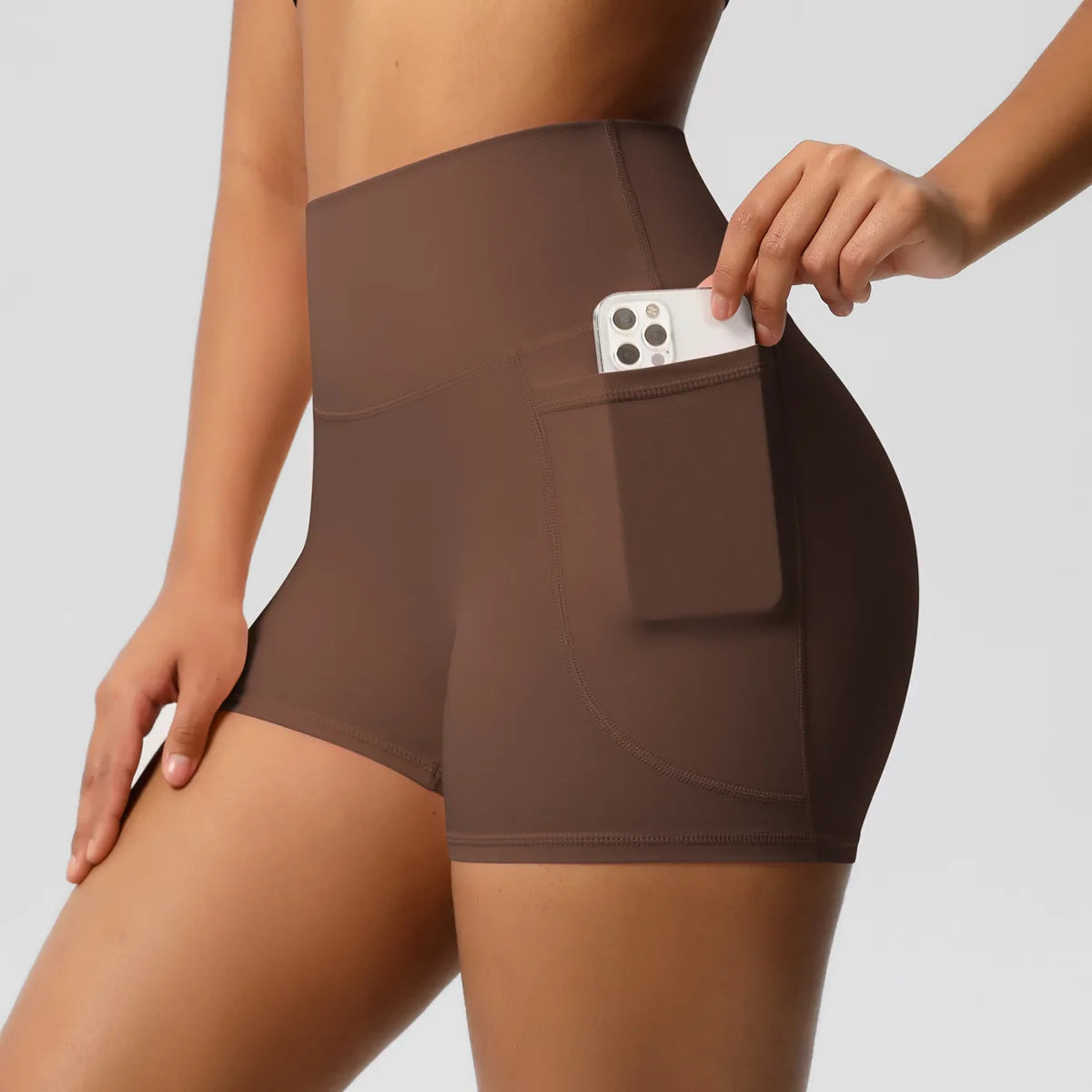 Shorts de treino com escova de ar com bolsos, feminino, 3 ", cintura alta, corrida, esportes, academia, fitness, verão, yoga, feminino