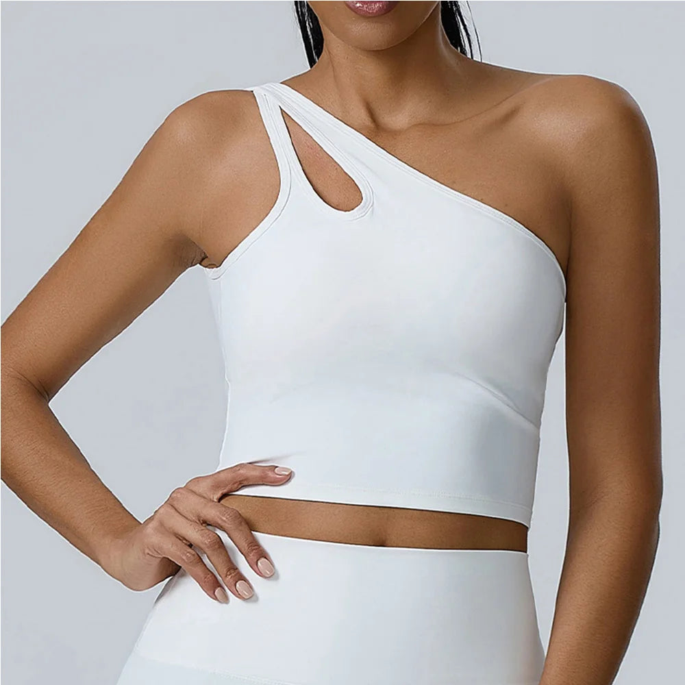 Sutiã esportivo de treino feminino push up sutiãs de fitness um ombro à prova de choque sutiã de yoga preto branco yoga roupa interior correndo sutiã sexy colete