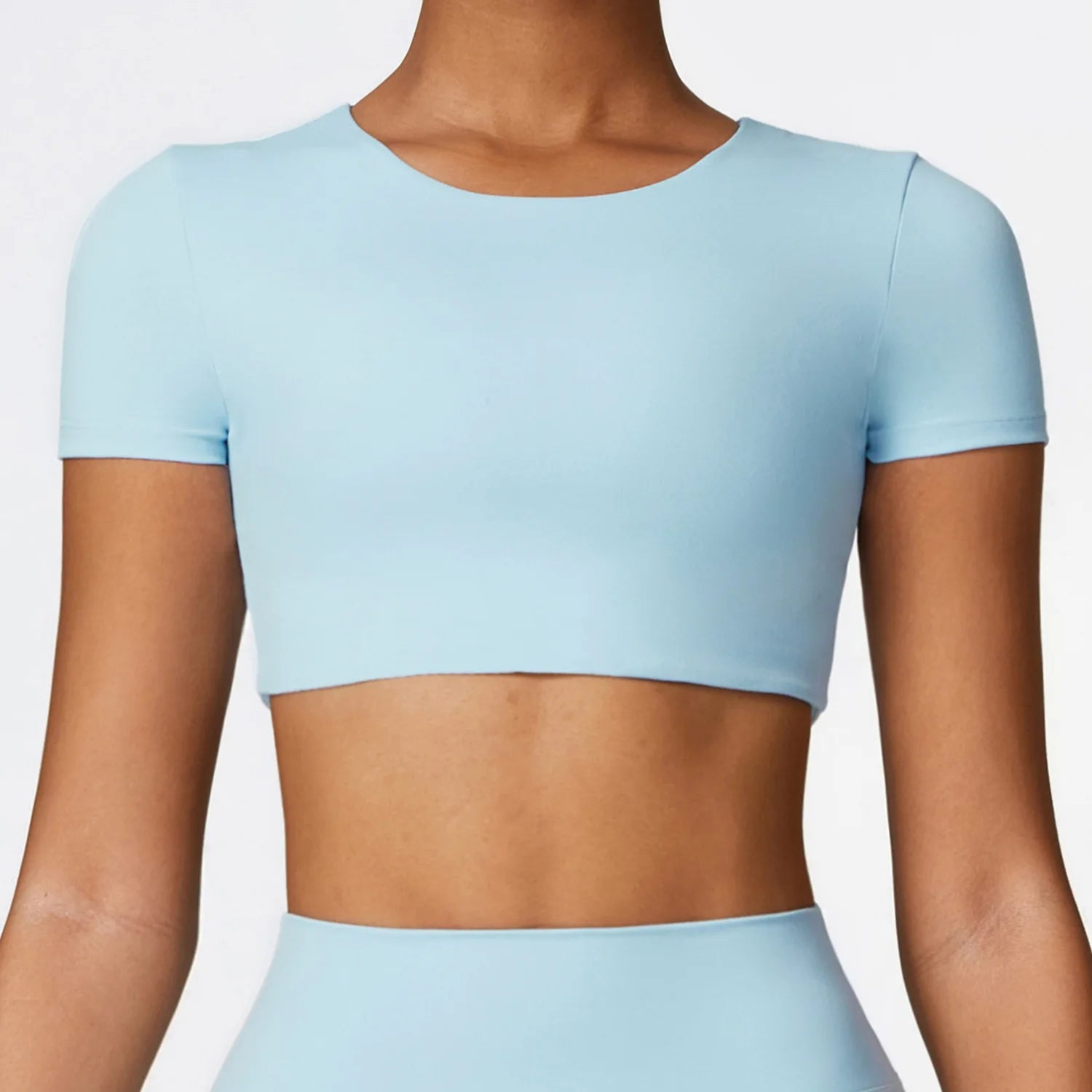 Mulher esportes topo em torno do pescoço yoga colheita topo de manga curta para fitness push up treino camiseta topos roupas de ginásio