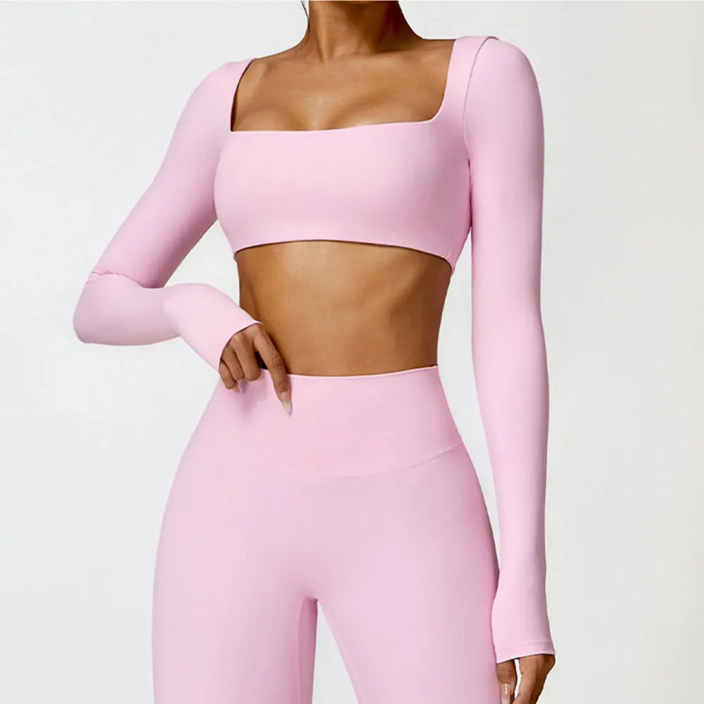 Inverno feminino yoga manga longa ginásio push up fitness topo ao ar livre correndo roupas de fitness escovado camiseta manga longa esportes topo