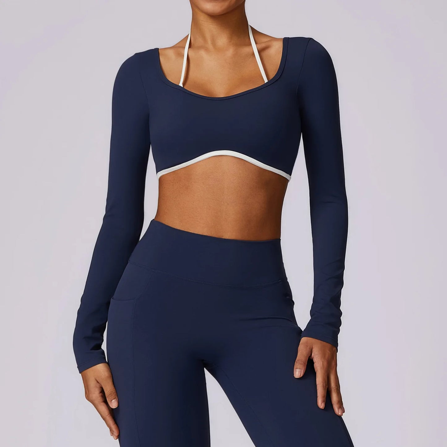 Camisas de ioga sem costas sexy para mulheres, manga longa, fitness, corrida, roupas de ginástica, treino, ajuste seco, respirável, elástico alto, parte superior esportiva