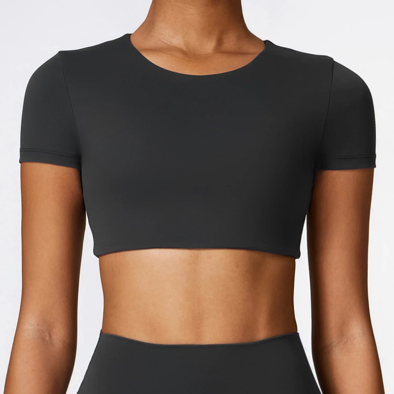 Mulher esportes topo em torno do pescoço yoga colheita topo de manga curta para fitness push up treino camiseta topos roupas de ginásio