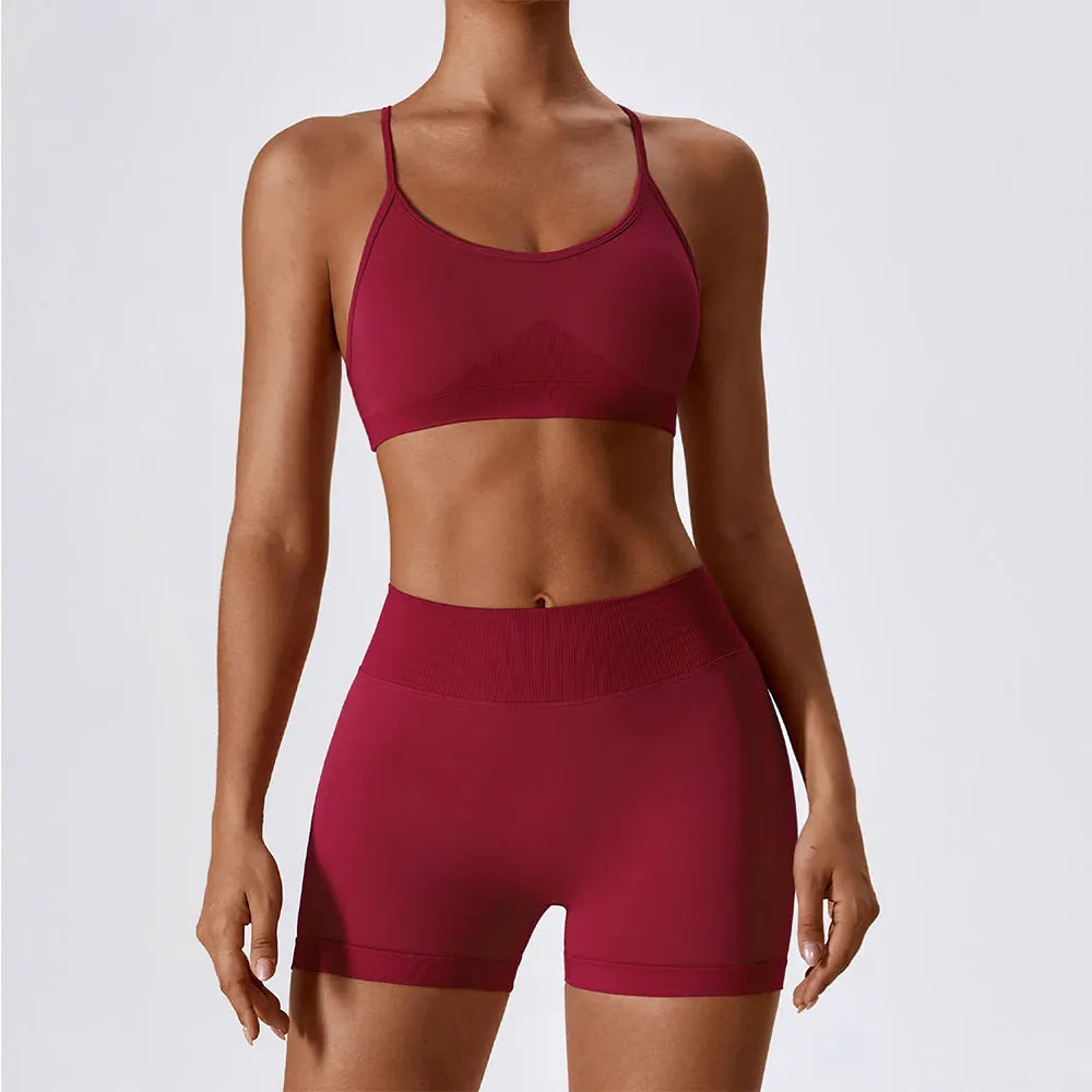 Seamless Yoga Gym Fatos com Shorts para Mulheres, Crop Top, Sutiã Esportivo, Treino, Corrida, Workout Outfit, Fitness Vestuário, 2pcs
