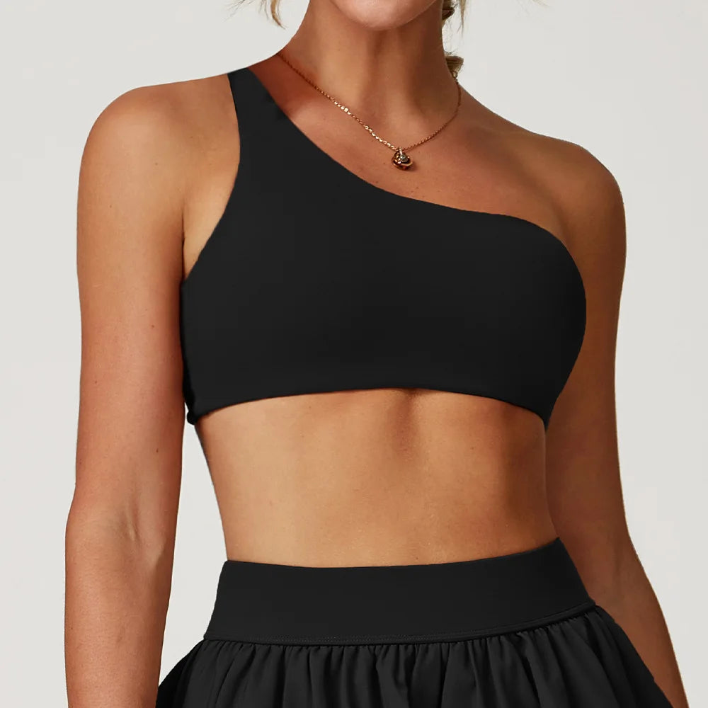 Sutiã esportivo de impacto feminino roupa interior esportiva push up sutiã de fitness um ombro à prova de choque yoga sutiã de corrida sexy colete de treino