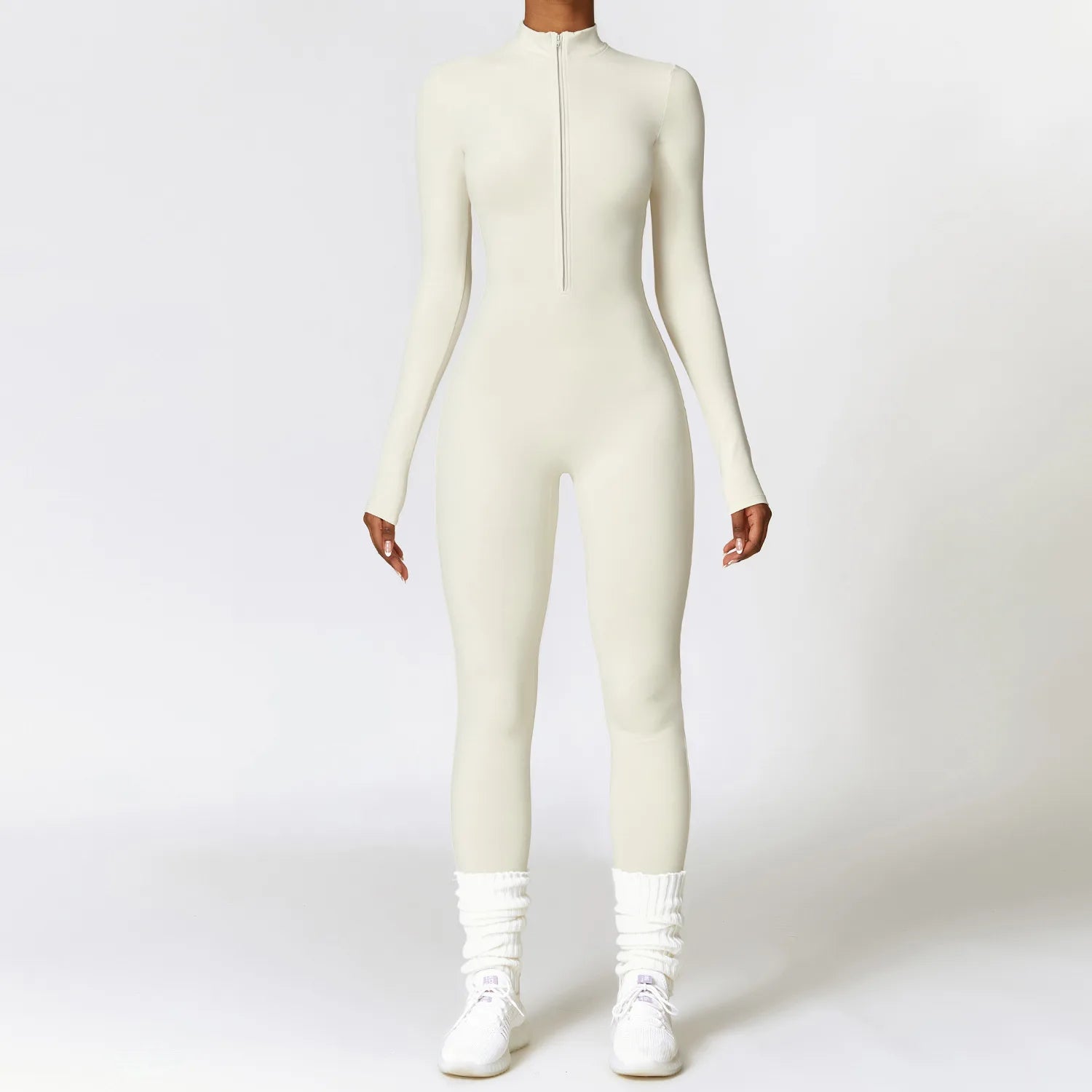 Macacão de yoga com zíper, manga comprida, peça única, roupa esportiva feminina, academia, treino, alta intensidade, fitness, vestuário apertado da pele