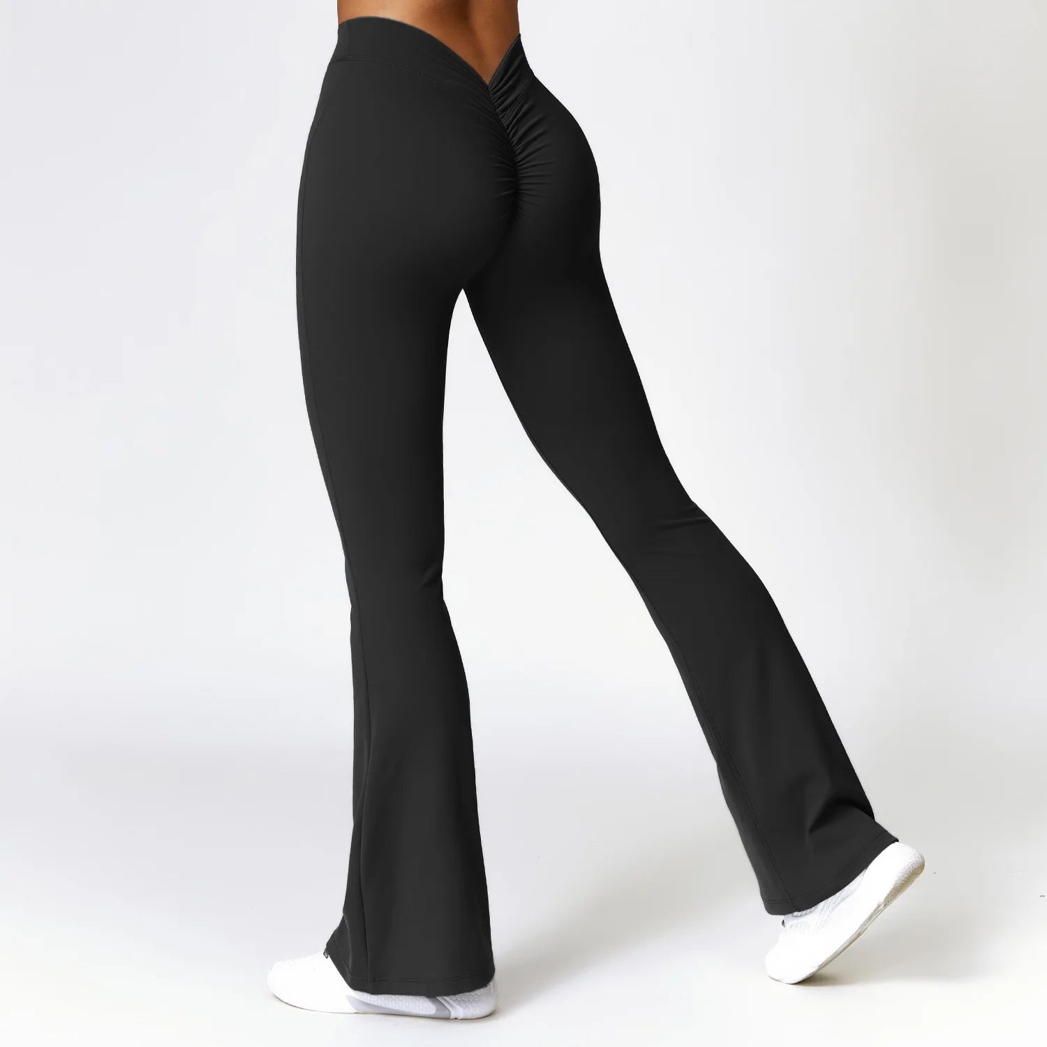 Leggings flare em forma de v hip yoga calças femininas cintura alta calças de perna larga ginásio fitness esportes queimado calça de dança latina