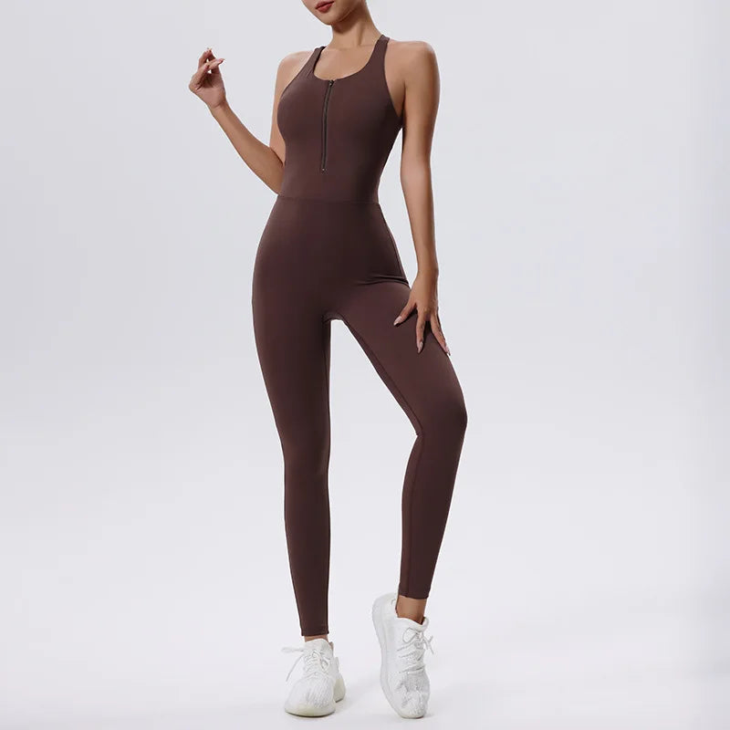 Conjunto de treino feminino Yoga macacões com zíper, 1 peça Fitness Sportswear, macacão de treino, ginásio, roupas de treino