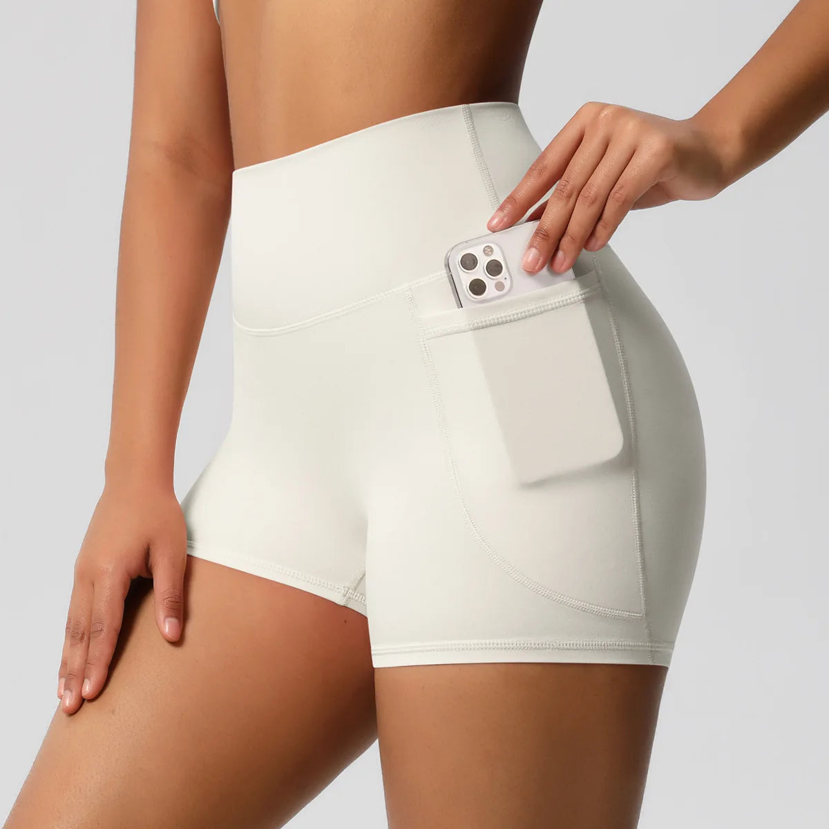 Shorts de treino com escova de ar com bolsos, feminino, 3 ", cintura alta, corrida, esportes, academia, fitness, verão, yoga, feminino