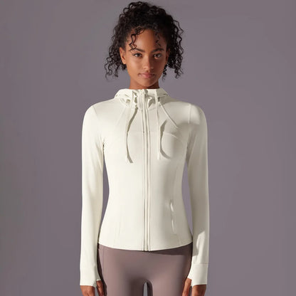 Jaqueta de treino com zíper com capuz feminina atlética, leve, corrida, ioga, pista, roupas de ginástica, blusa esportiva, pulôver, roupas