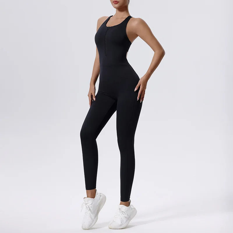 Conjunto de treino feminino Yoga macacões com zíper, 1 peça Fitness Sportswear, macacão de treino, ginásio, roupas de treino