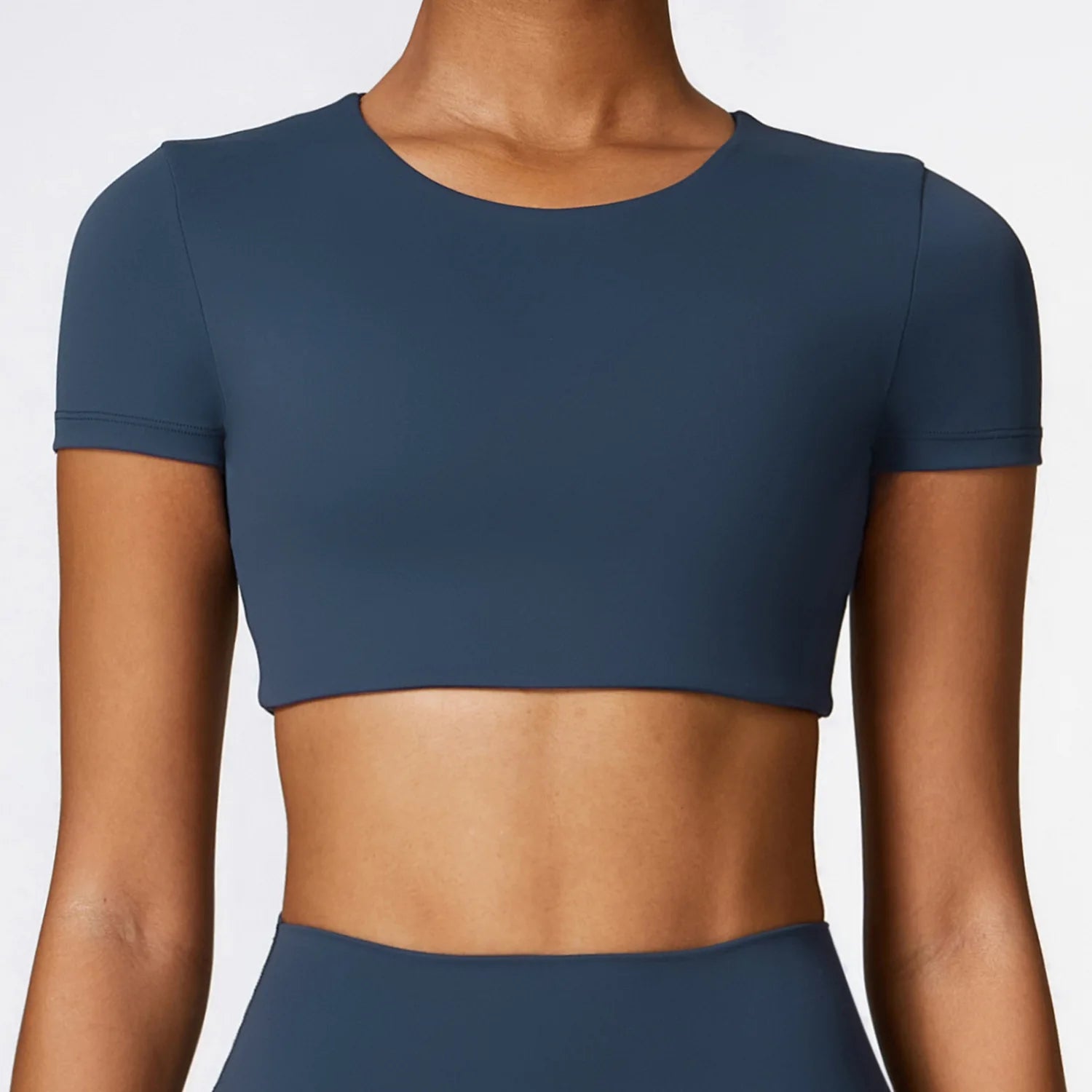 Mulher esportes topo em torno do pescoço yoga colheita topo de manga curta para fitness push up treino camiseta topos roupas de ginásio