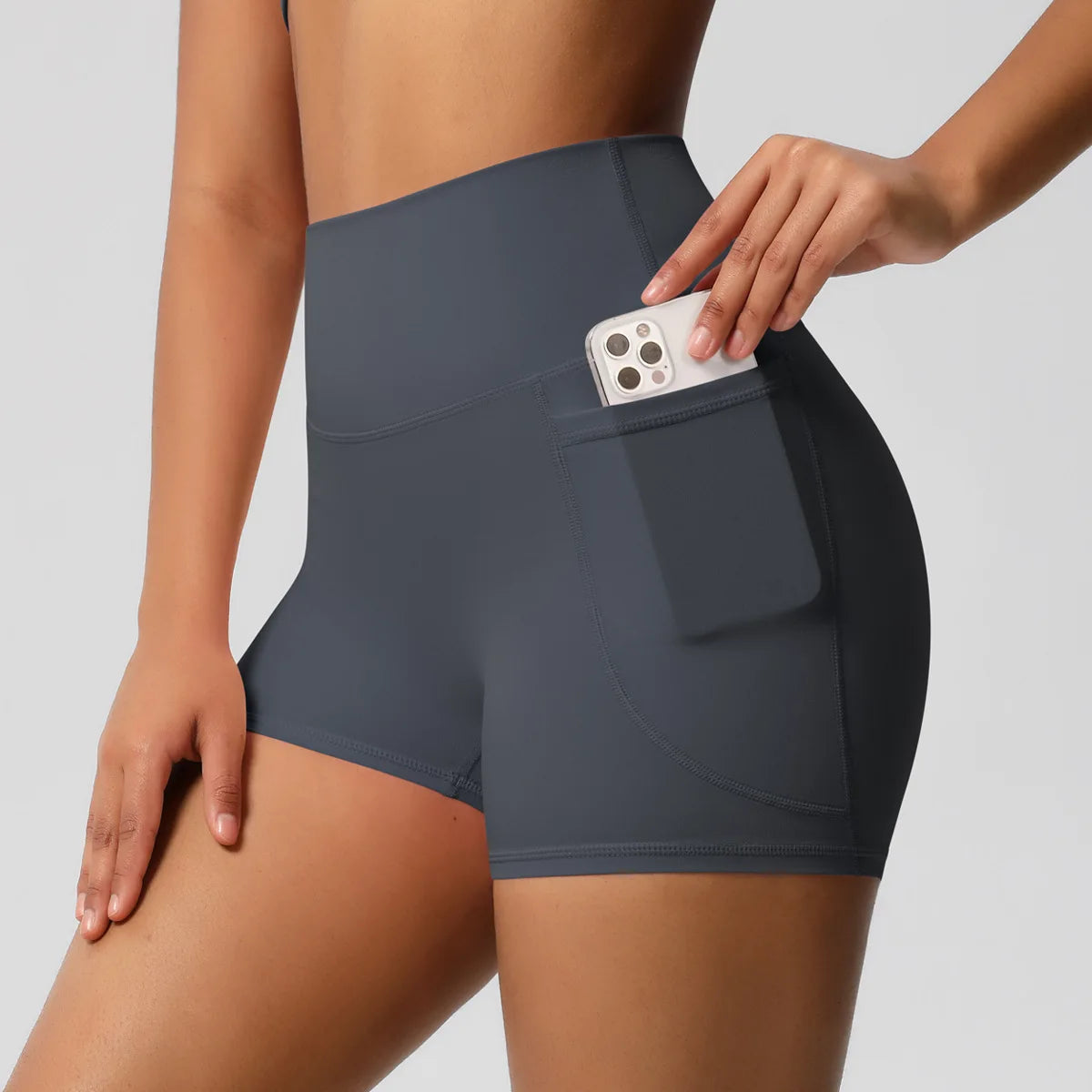 Shorts de treino com escova de ar com bolsos, feminino, 3 ", cintura alta, corrida, esportes, academia, fitness, verão, yoga, feminino