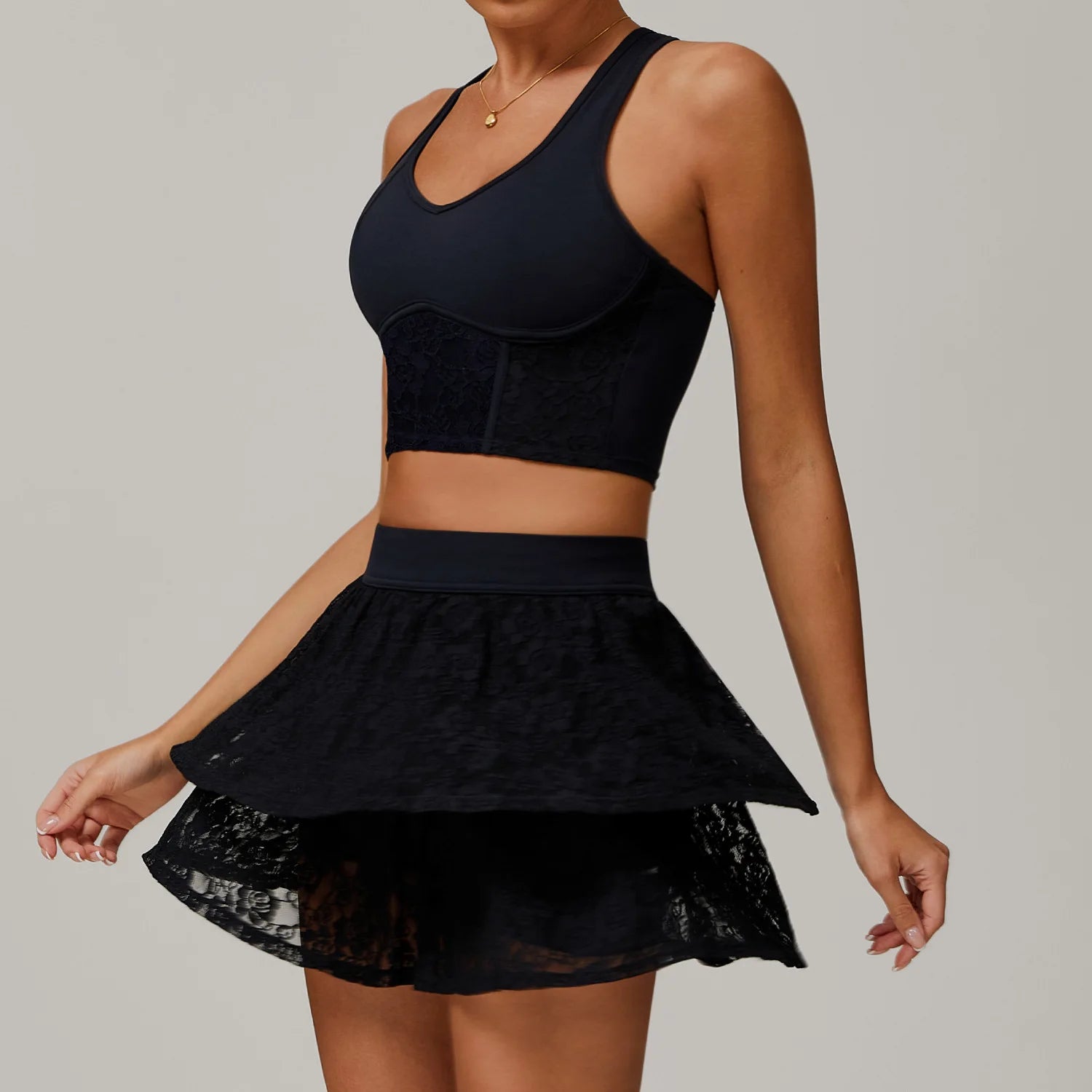 Conjuntos de yoga conjuntos de treino feminino agasalho 2 peças ternos de ginásio tanque colheita shorts de cintura alta roupas fitness correndo yoga saia curta