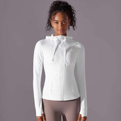 Jaqueta de treino com zíper com capuz feminina atlética, leve, corrida, ioga, pista, roupas de ginástica, blusa esportiva, pulôver, roupas
