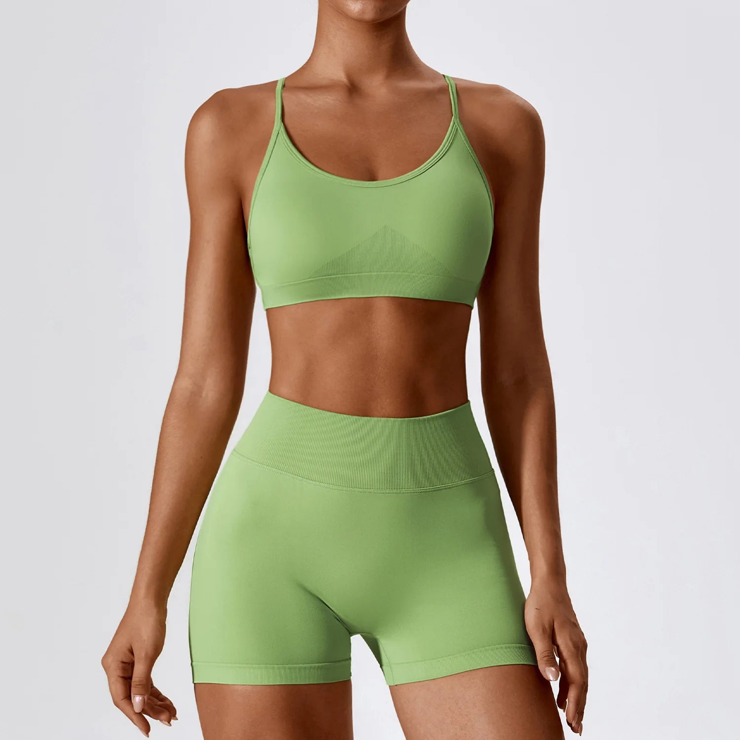 Seamless Yoga Gym Fatos com Shorts para Mulheres, Crop Top, Sutiã Esportivo, Treino, Corrida, Workout Outfit, Fitness Vestuário, 2pcs