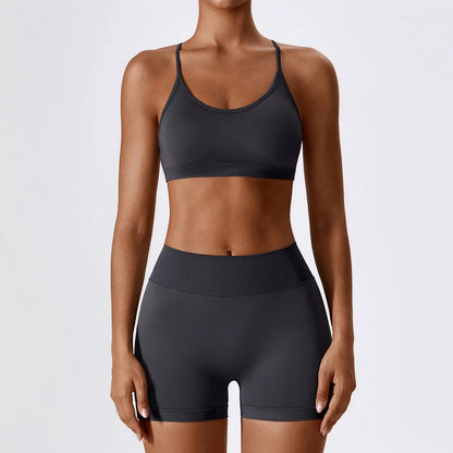 Seamless Yoga Gym Fatos com Shorts para Mulheres, Crop Top, Sutiã Esportivo, Treino, Corrida, Workout Outfit, Fitness Vestuário, 2pcs