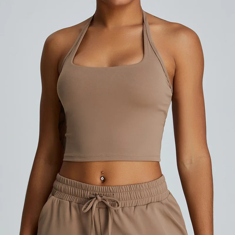 Roupa interior feminina halter sutiã esportivo alto suporte impacto push-up aberto volta ginásio superior sexy correndo sutiã de fitness yoga treino sutiã