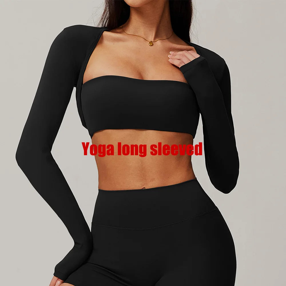 Xale de manga comprida roupas de yoga para mulheres ao ar livre correndo esportes ombro camiseta fitness secagem rápida colheita topo manga comprida
