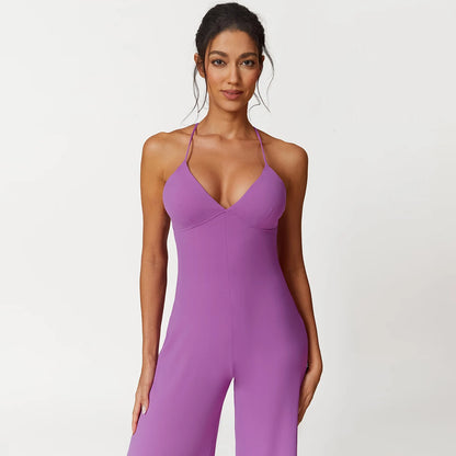 Mulheres perna larga com decote em v ginásio terno de fitness sexy alargamento leggings macacões uma peça treino yoga conjunto playsuit bodysuit roupas ativas