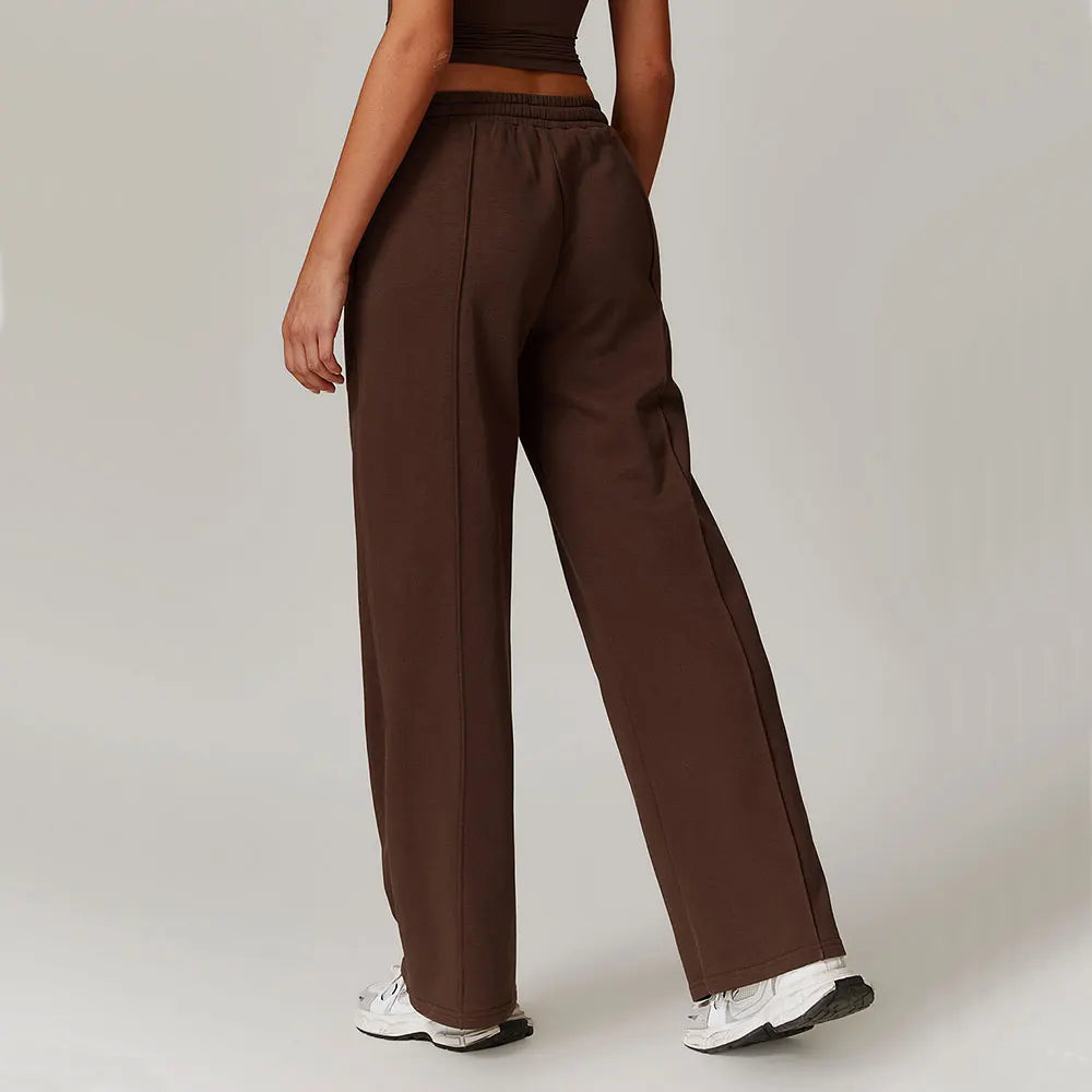 Calça esportiva feminina de cintura alta, ajuste solto, perna reta, calça casual com bolsos, corrida, inverno, nova