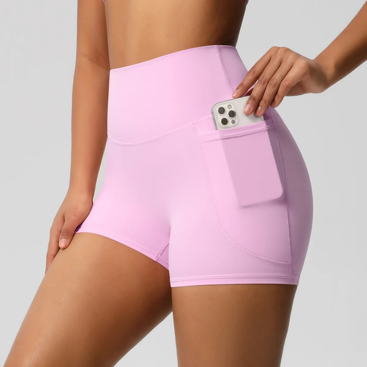 Shorts de treino com escova de ar com bolsos, feminino, 3 ", cintura alta, corrida, esportes, academia, fitness, verão, yoga, feminino