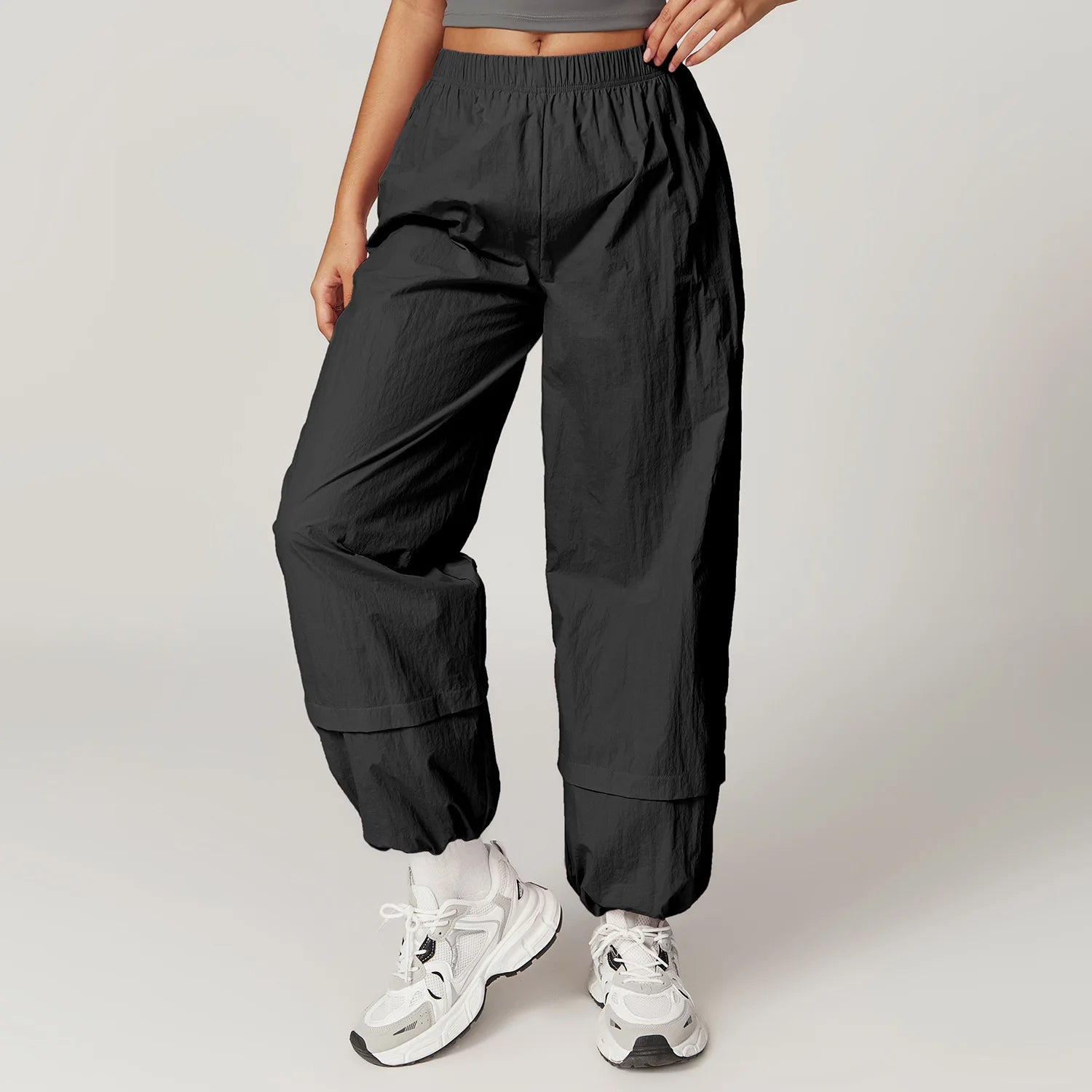 Calças de trabalho respiráveis à prova de vento calças de yoga femininas bolsos elásticos e soltos leggings correndo e calças esportivas casuais