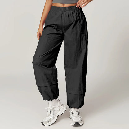 Calças de trabalho respiráveis à prova de vento calças de yoga femininas bolsos elásticos e soltos leggings correndo e calças esportivas casuais