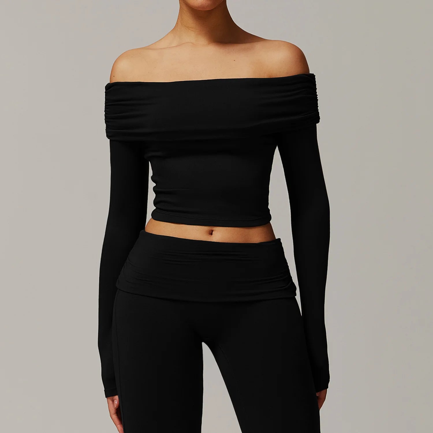 Mulheres colheita topos yoga camisetas sólido esportes topo fora do ombro manga longa correndo camisas sexy exposto umbigo fitness ginásio esporte wear
