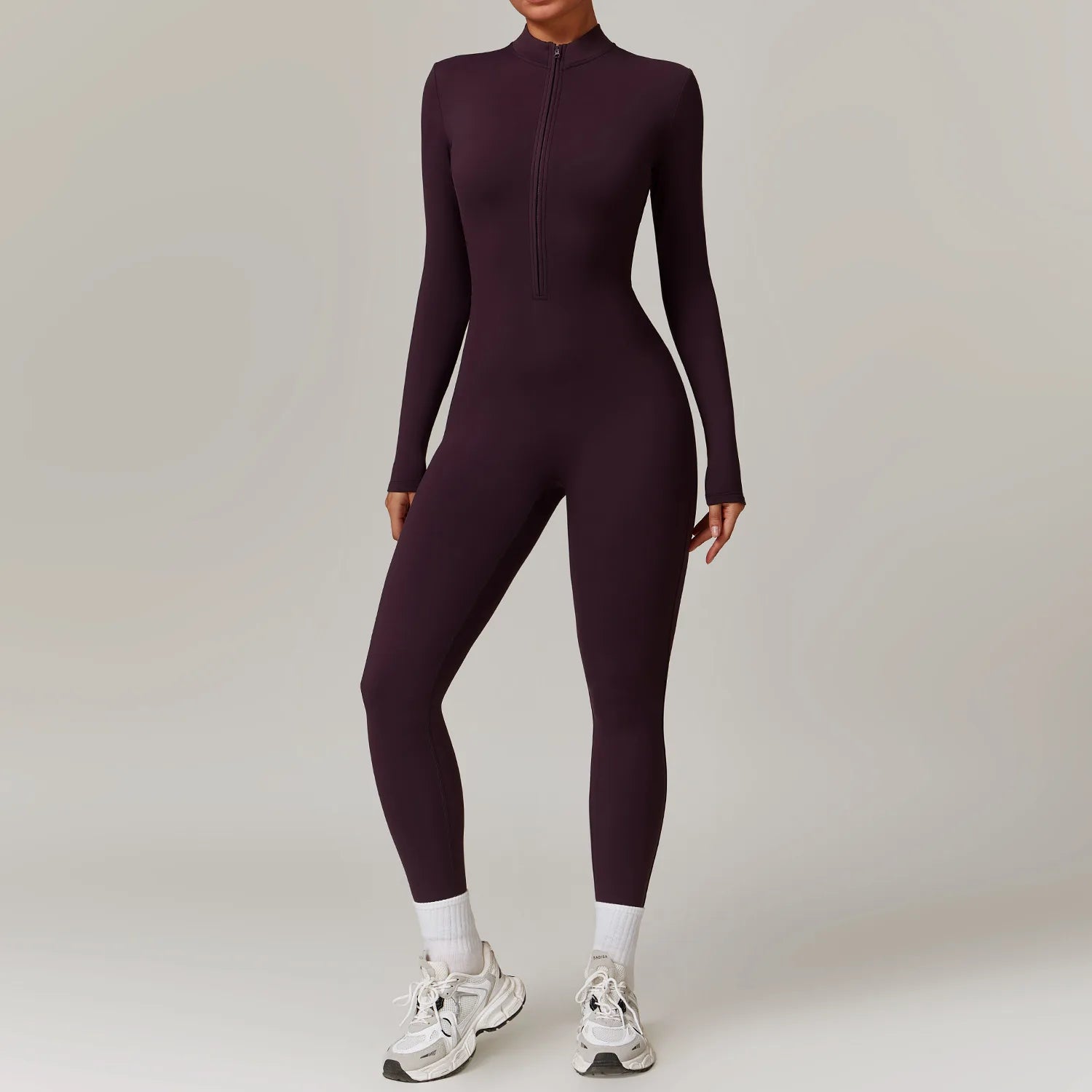 Macacão de yoga com zíper, manga comprida, peça única, roupa esportiva feminina, academia, treino, alta intensidade, fitness, vestuário apertado da pele