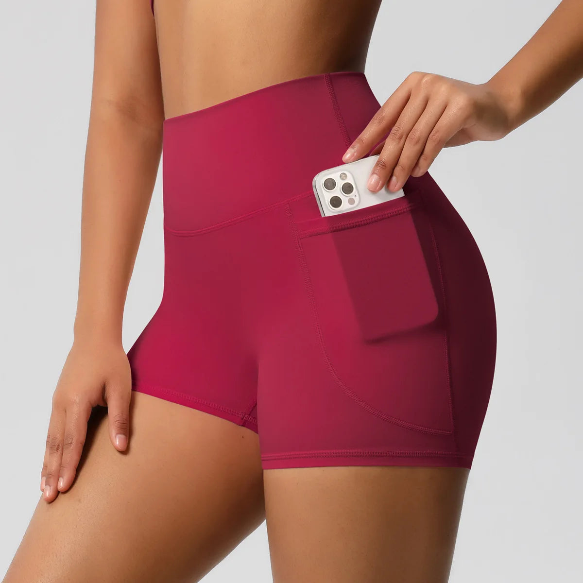 Shorts de treino com escova de ar com bolsos, feminino, 3 ", cintura alta, corrida, esportes, academia, fitness, verão, yoga, feminino