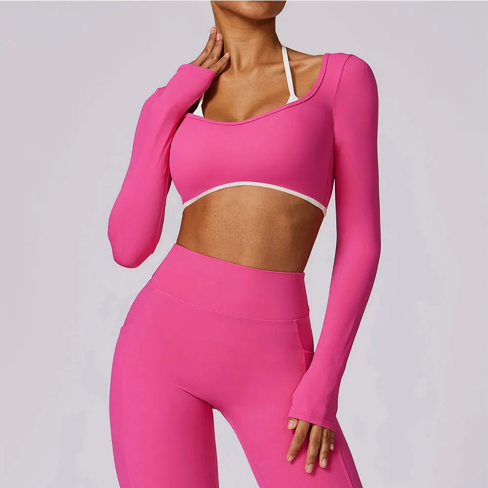 Camisas de ioga sem costas sexy para mulheres, manga longa, fitness, corrida, roupas de ginástica, treino, ajuste seco, respirável, elástico alto, parte superior esportiva