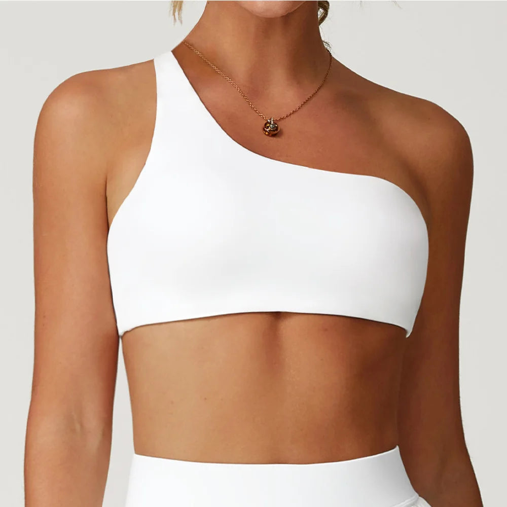 Sutiã esportivo de impacto feminino roupa interior esportiva push up sutiã de fitness um ombro à prova de choque yoga sutiã de corrida sexy colete de treino