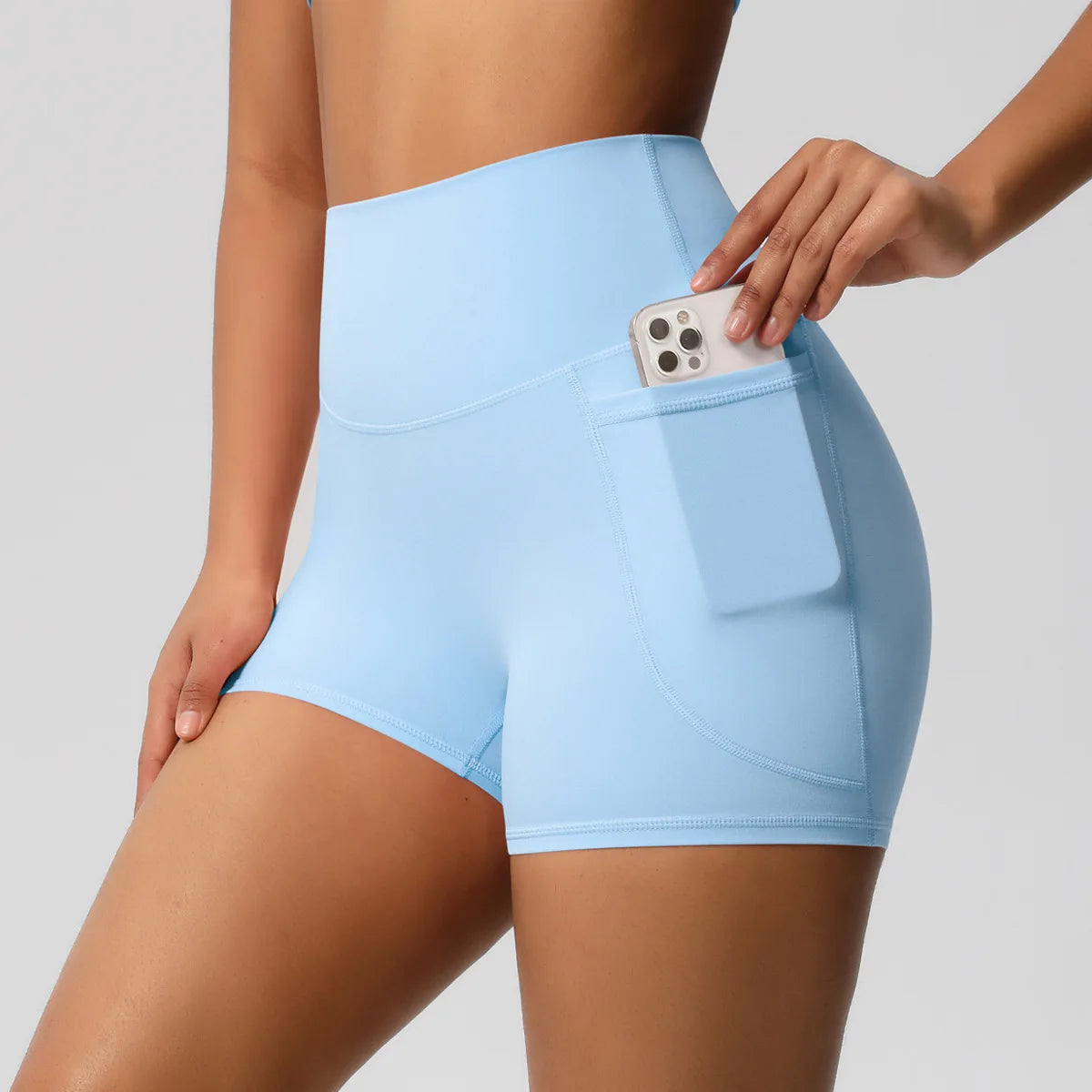 Shorts de treino com escova de ar com bolsos, feminino, 3 ", cintura alta, corrida, esportes, academia, fitness, verão, yoga, feminino