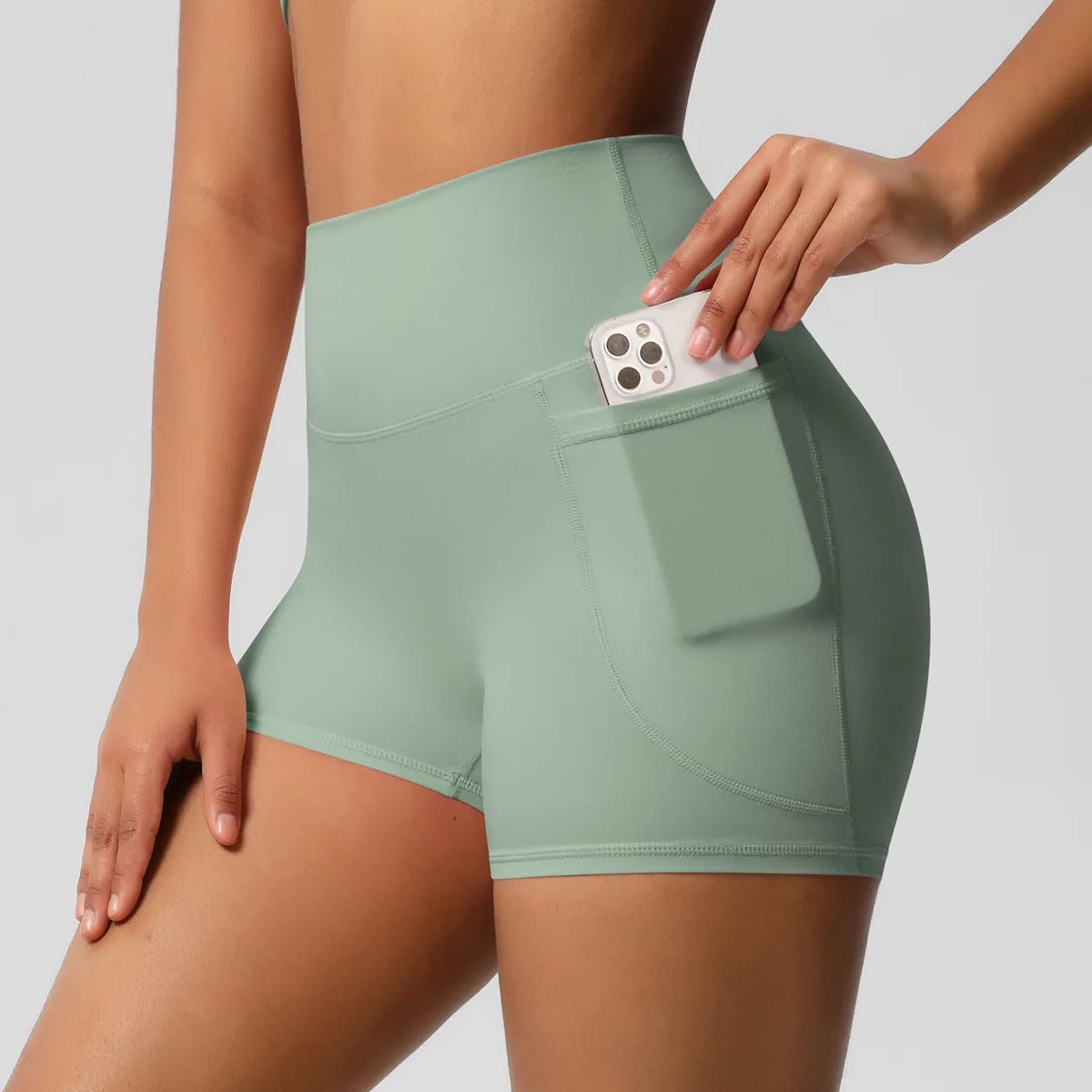 Shorts de treino com escova de ar com bolsos, feminino, 3 ", cintura alta, corrida, esportes, academia, fitness, verão, yoga, feminino