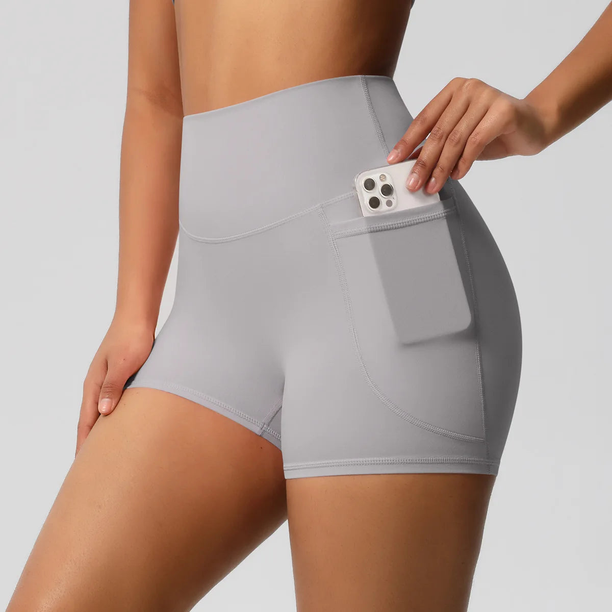 Shorts de treino com escova de ar com bolsos, feminino, 3 ", cintura alta, corrida, esportes, academia, fitness, verão, yoga, feminino