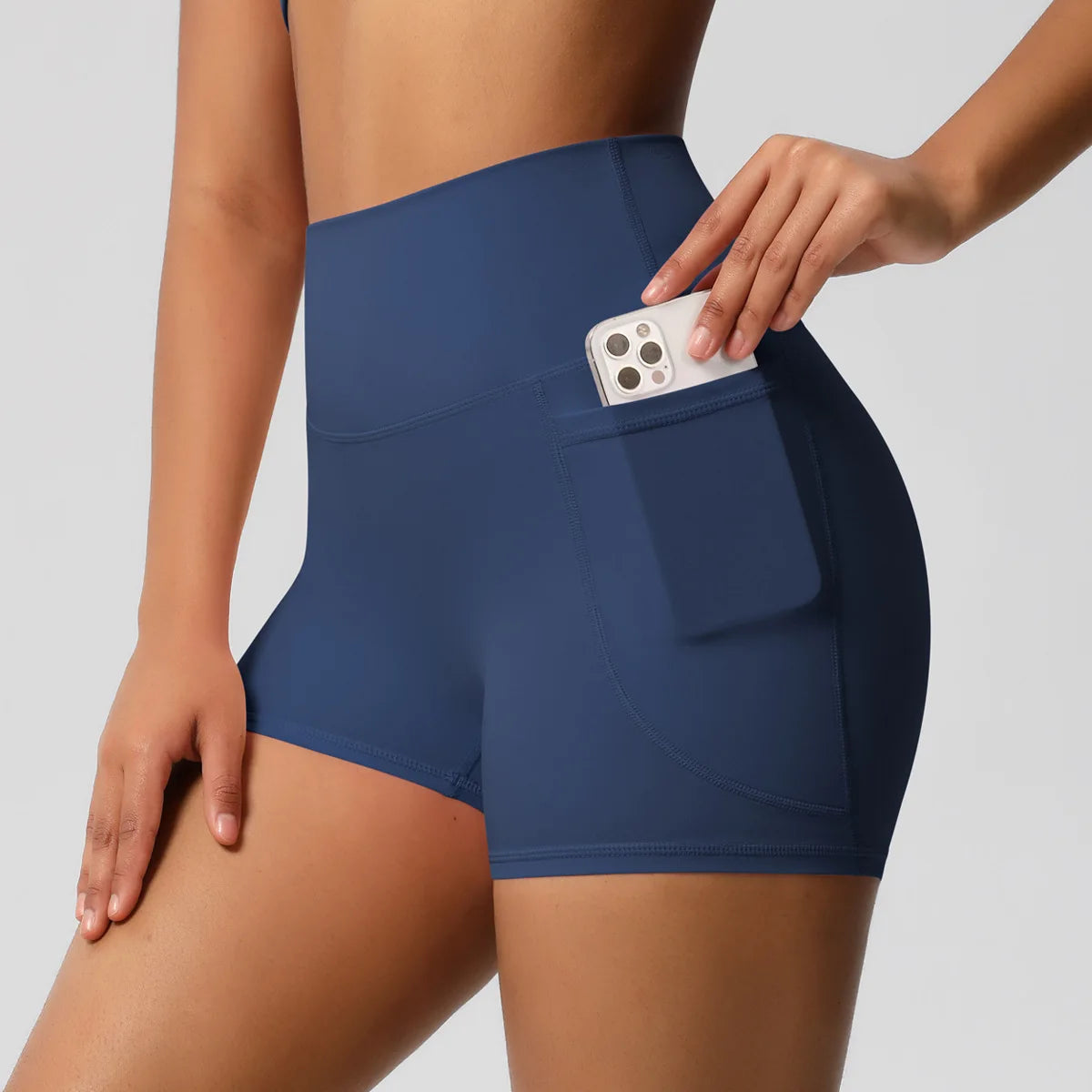 Shorts de treino com escova de ar com bolsos, feminino, 3 ", cintura alta, corrida, esportes, academia, fitness, verão, yoga, feminino