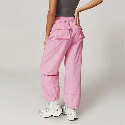 Calças de trabalho respiráveis à prova de vento calças de yoga femininas bolsos elásticos e soltos leggings correndo e calças esportivas casuais